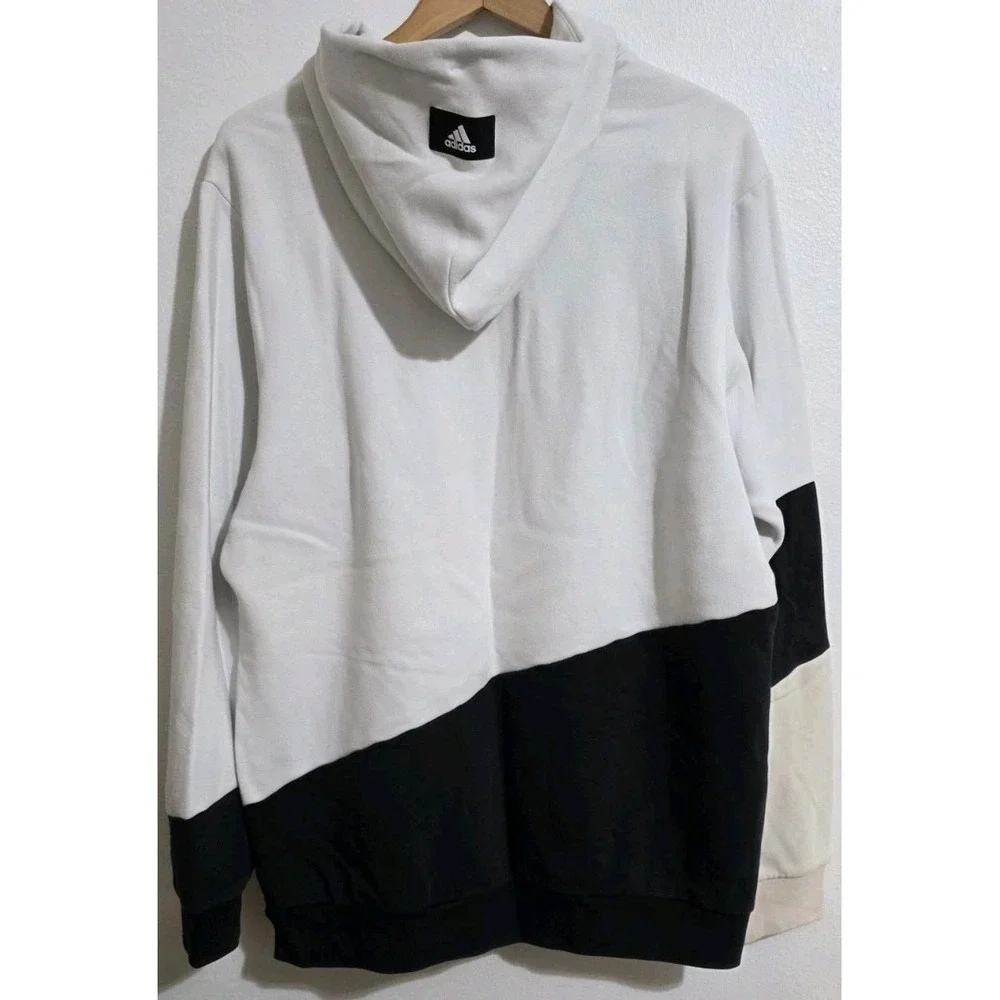 Adidas Color Block Hoodie Pullover Mens Sz XL White Black Teal Long Sleeve Y2K‎